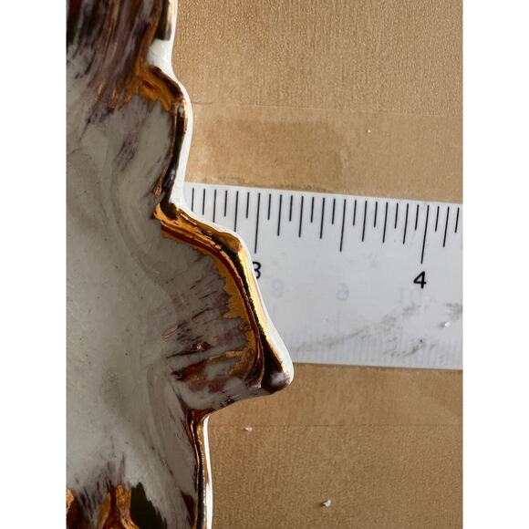 Vintage White Ceramic Leaf Dish 5" Crazed Gold Luster Trinket Dish Tray MCM - Picture 5 of 8